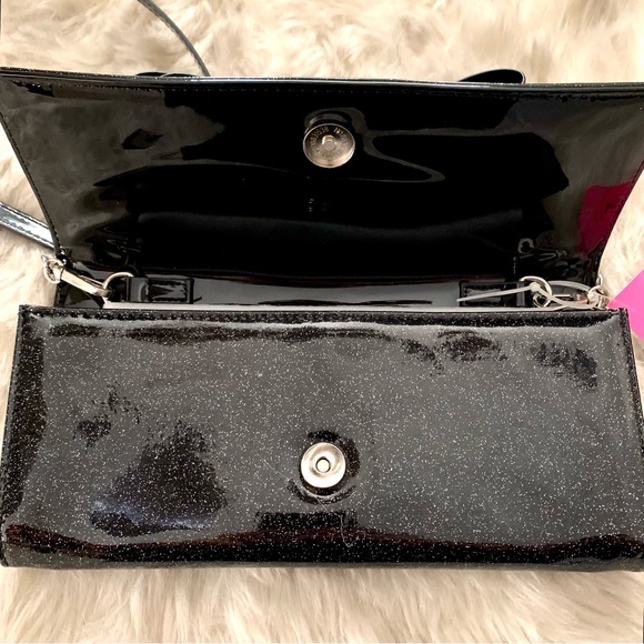 NWT BETSEY JOHNSON BLACK PATENT XOLYLA SHIMMER/GLITTER PURSE CLUTCH WITH BOW - Picture 10 of 12